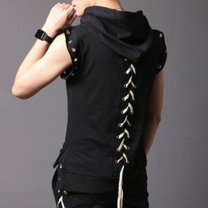 Sleeveless Lace-Up Hoodie